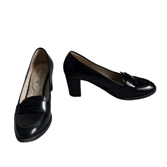 Boden Black Loafer High Heel Pumps Oxford Leather Women’s 38 7.5 - Picture 2 of 9